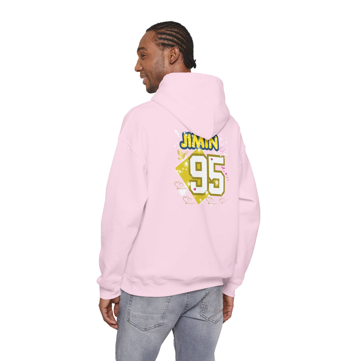 Jimin 95 Hoodie — K-Pop Fan Pullover with Photo Collage Front & Graphic Back