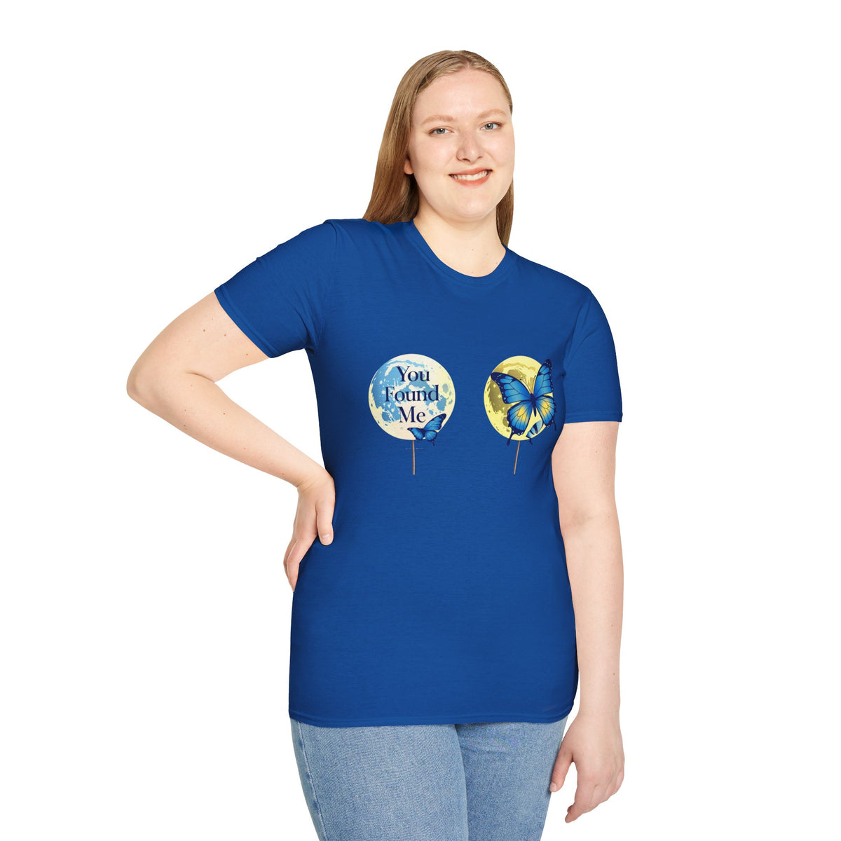 T-Shirt — 'You Found Me' Blue & Yellow Butterfly Graphic