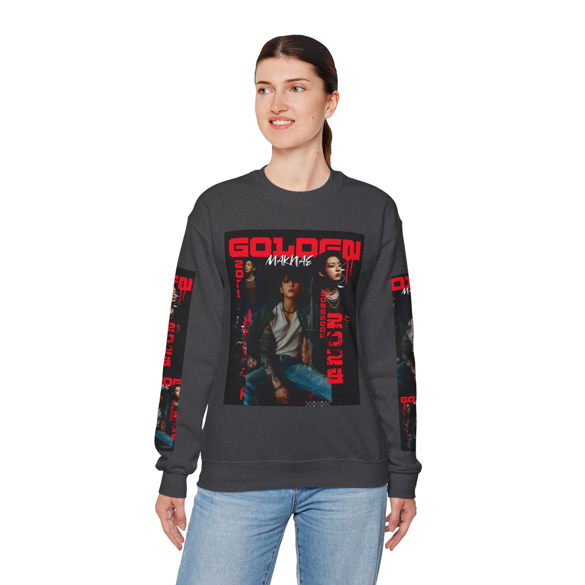 Jungkook Graphic Crewneck Sweatshirt — "GOLDEN"  Inspired Photo Print