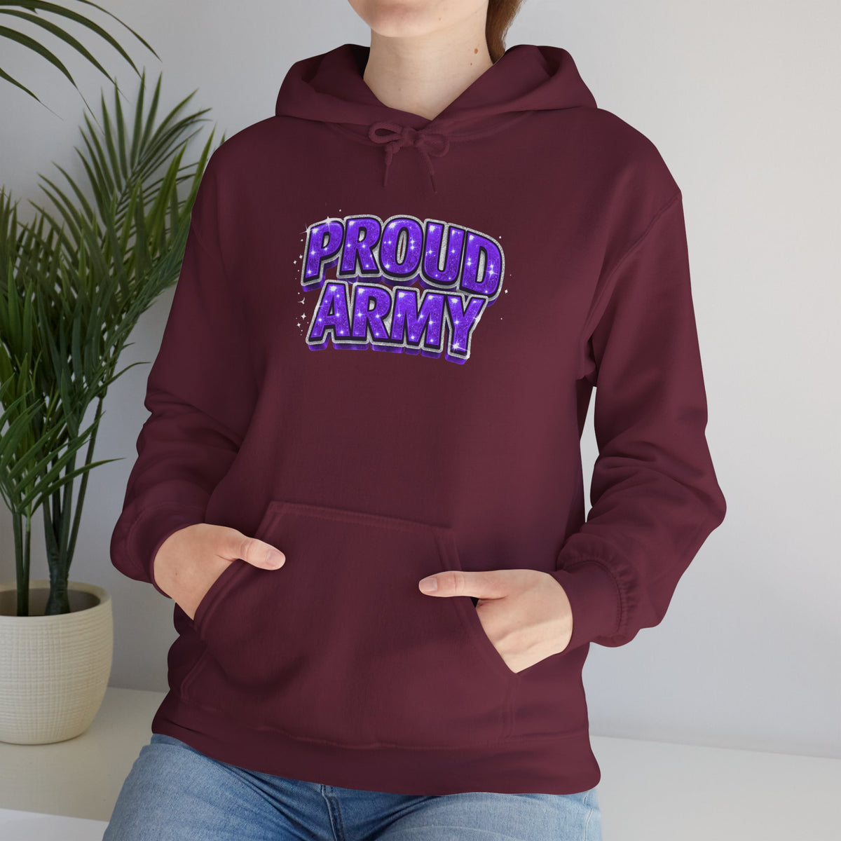 Proud Army Hoodie — Bold Purple Graphic  Pullover