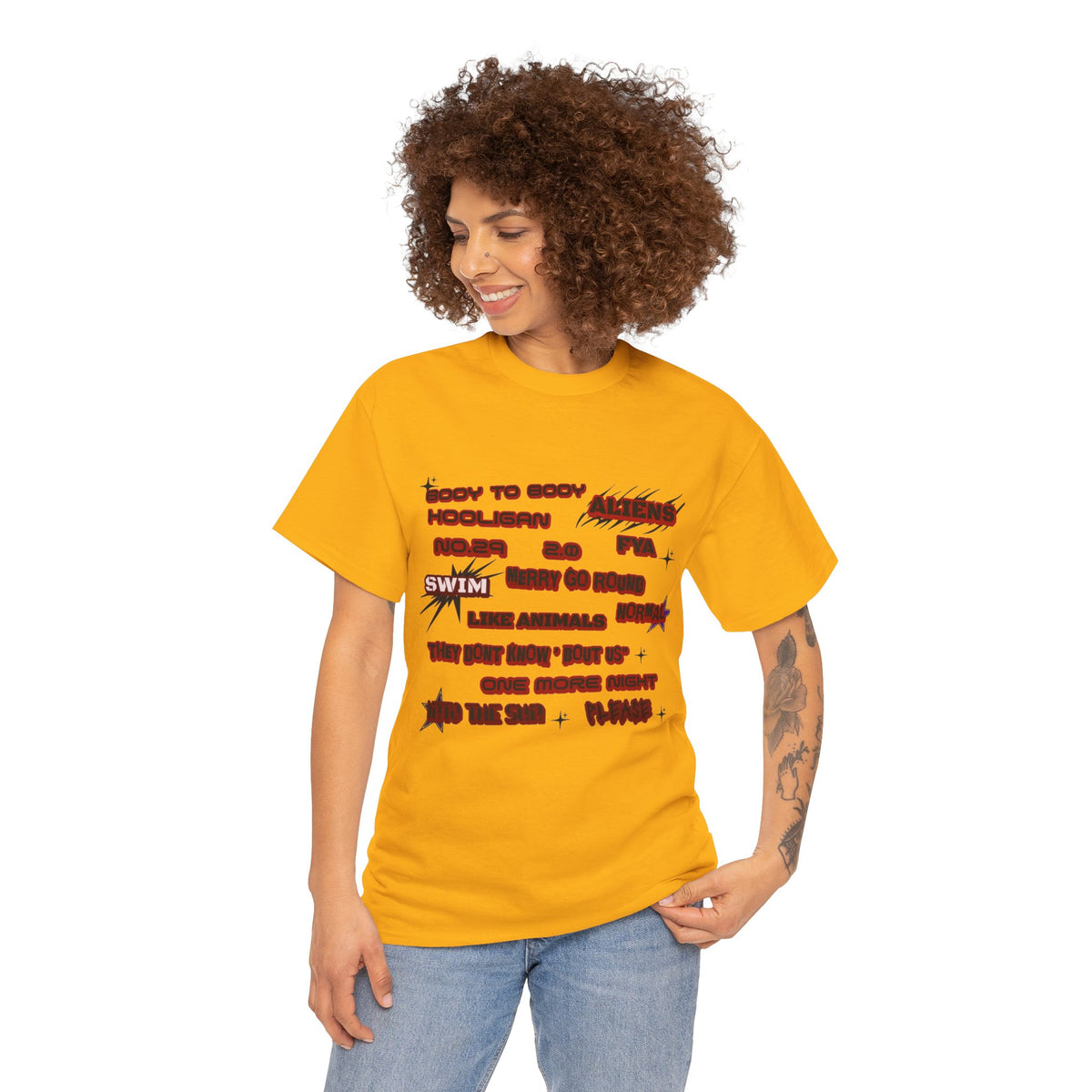 BTS ARIRANG Graphic Tee — Distorted Red Text Band Shirt