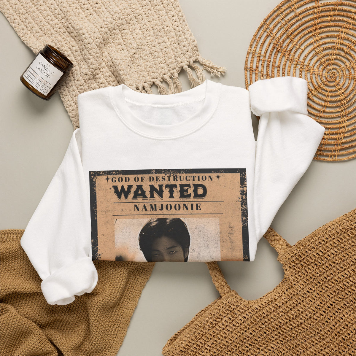 Wanted Poster Crewneck Sweatshirt — 'Wanted: Namjoonie' Vintage K-Pop Graphic