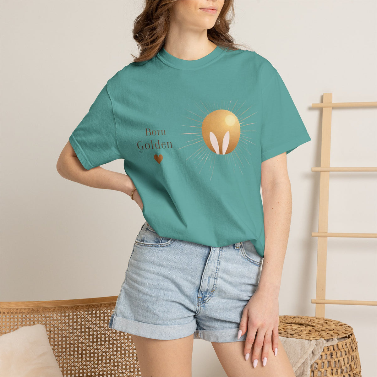 JK Born Golden Tee — Minimal Sun Badge Graphic T-Shirt