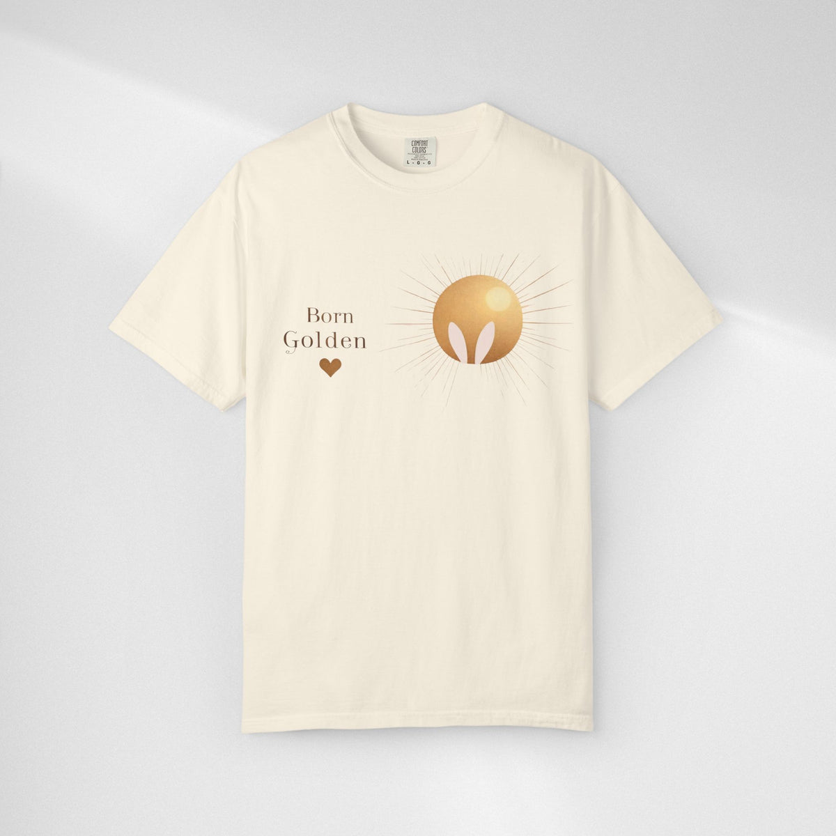 JK Born Golden Tee — Minimal Sun Badge Graphic T-Shirt