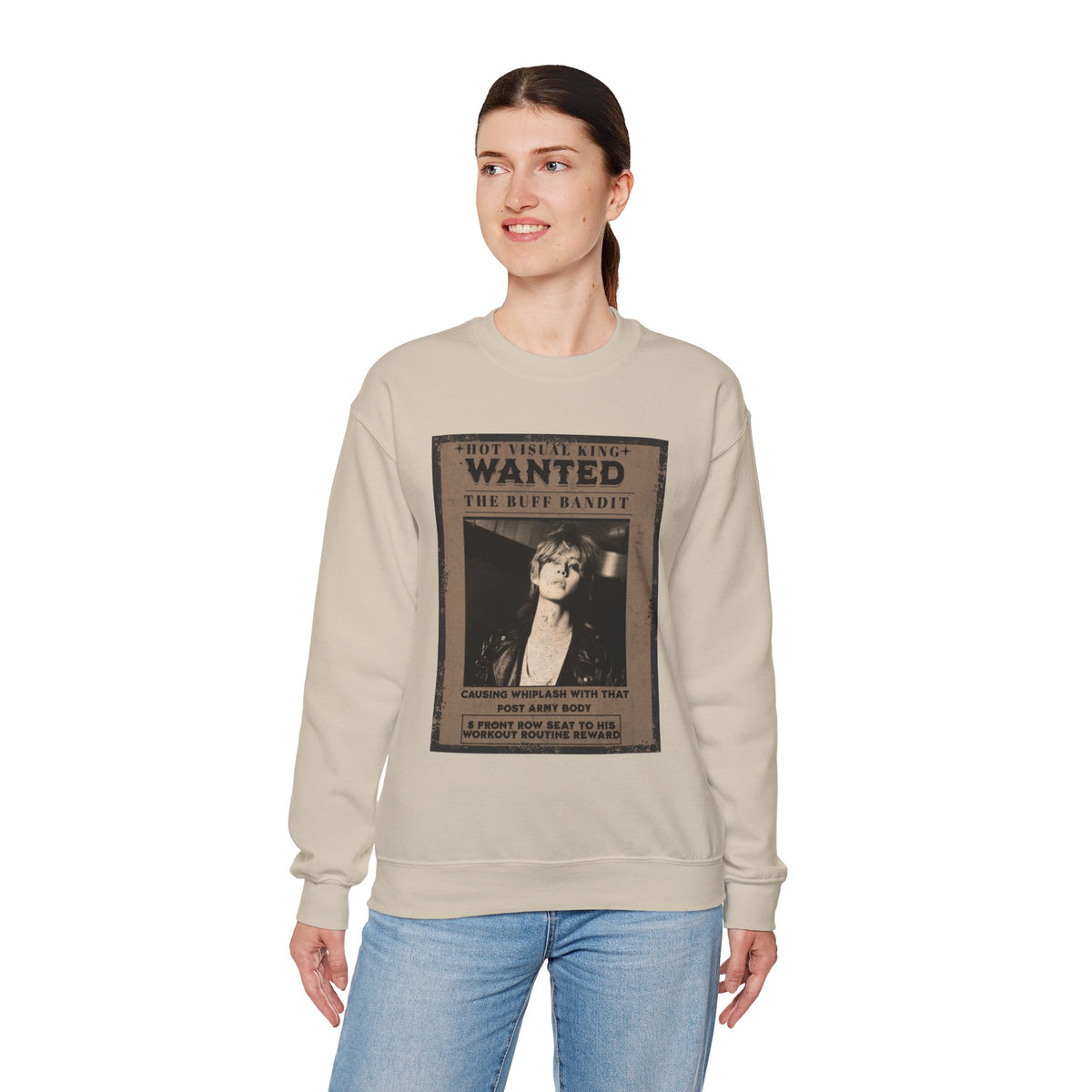 Wanted Poster Crewneck Sweatshirt — Vintage 'Buff Bandit' Graphic