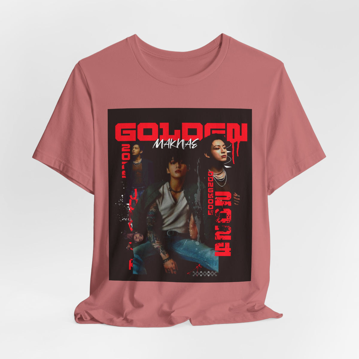 Jungkook Graphic Tee — Golden (Red Text)