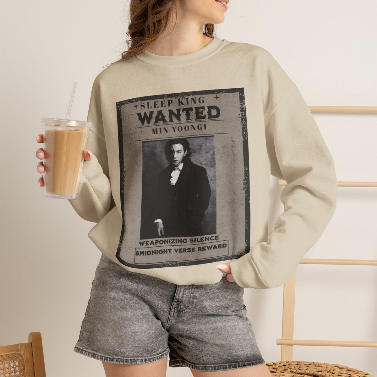 Suga Wanted Poster Crewneck Sweatshirt – Vintage 'Sleep King' Graphic