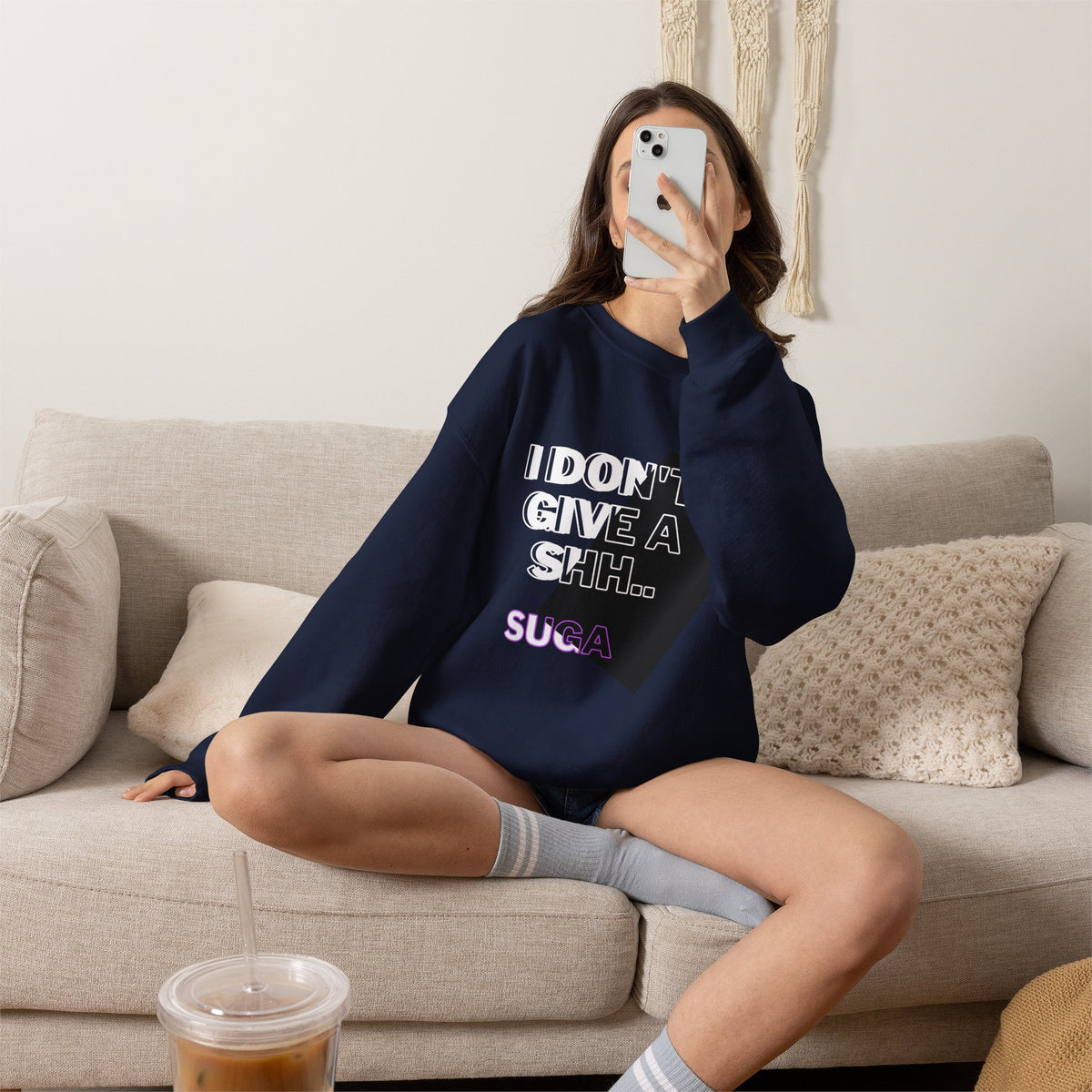 Suga Fan Crewneck Sweatshirt — "I Don't Give A Shh... Suga" Graphic