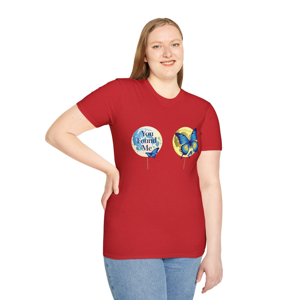 T-Shirt — 'You Found Me' Blue & Yellow Butterfly Graphic