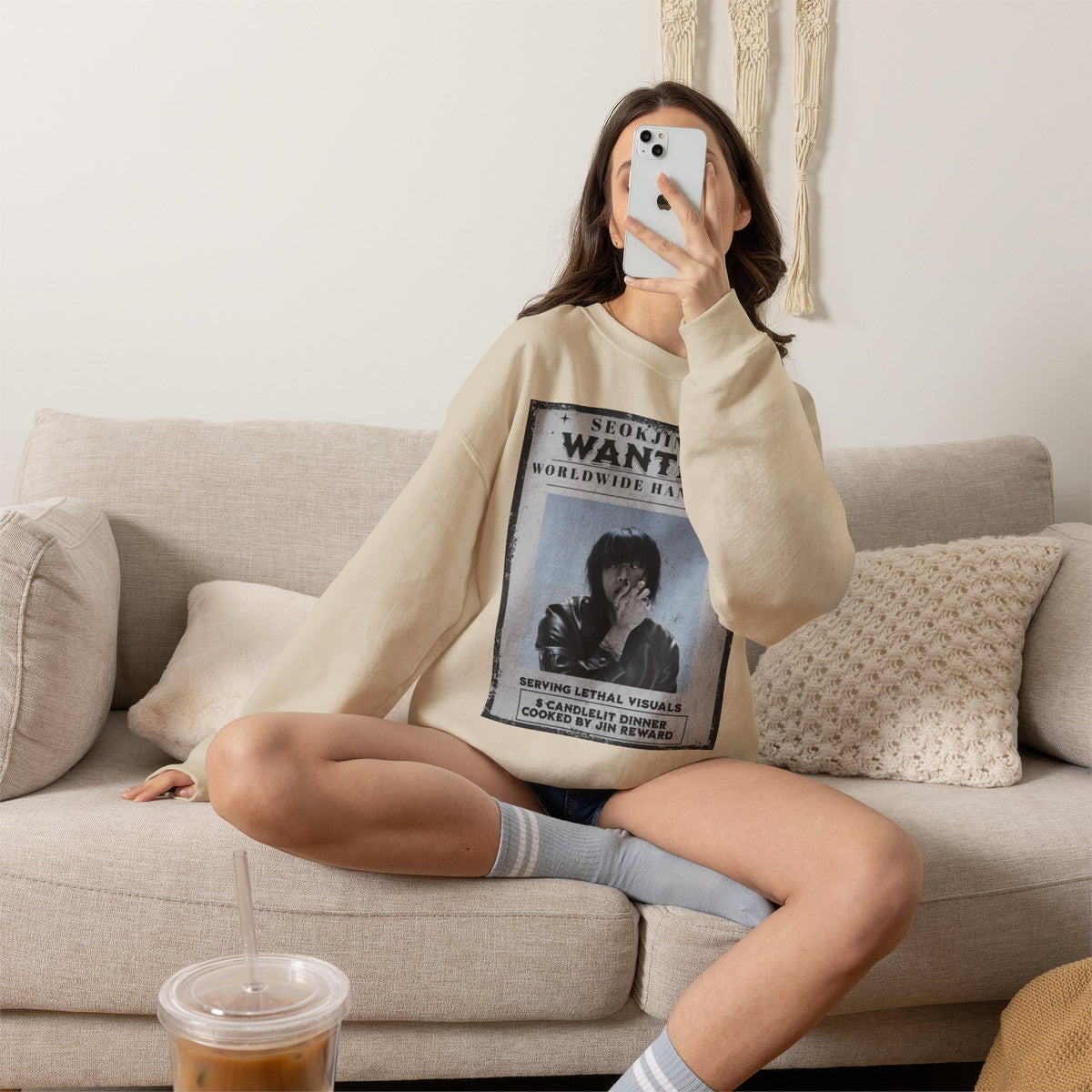 Crewneck Sweatshirt — 'Seojin Wanted: Worldwide Handsome' Vintage Poster Graphic