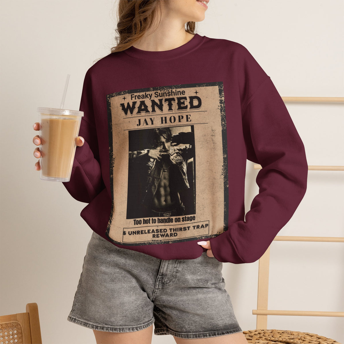 Wanted Poster Crewneck Sweatshirt – 'Freaky Sunshine: WANTED Jay Hope' Retro Graphic