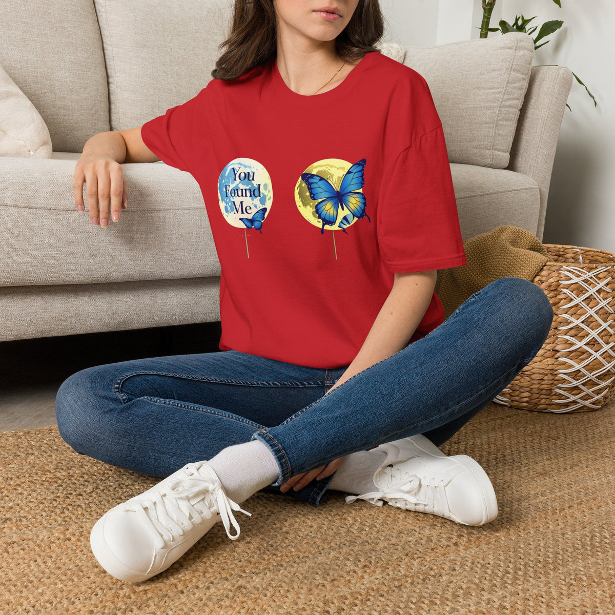 T-Shirt — 'You Found Me' Blue & Yellow Butterfly Graphic
