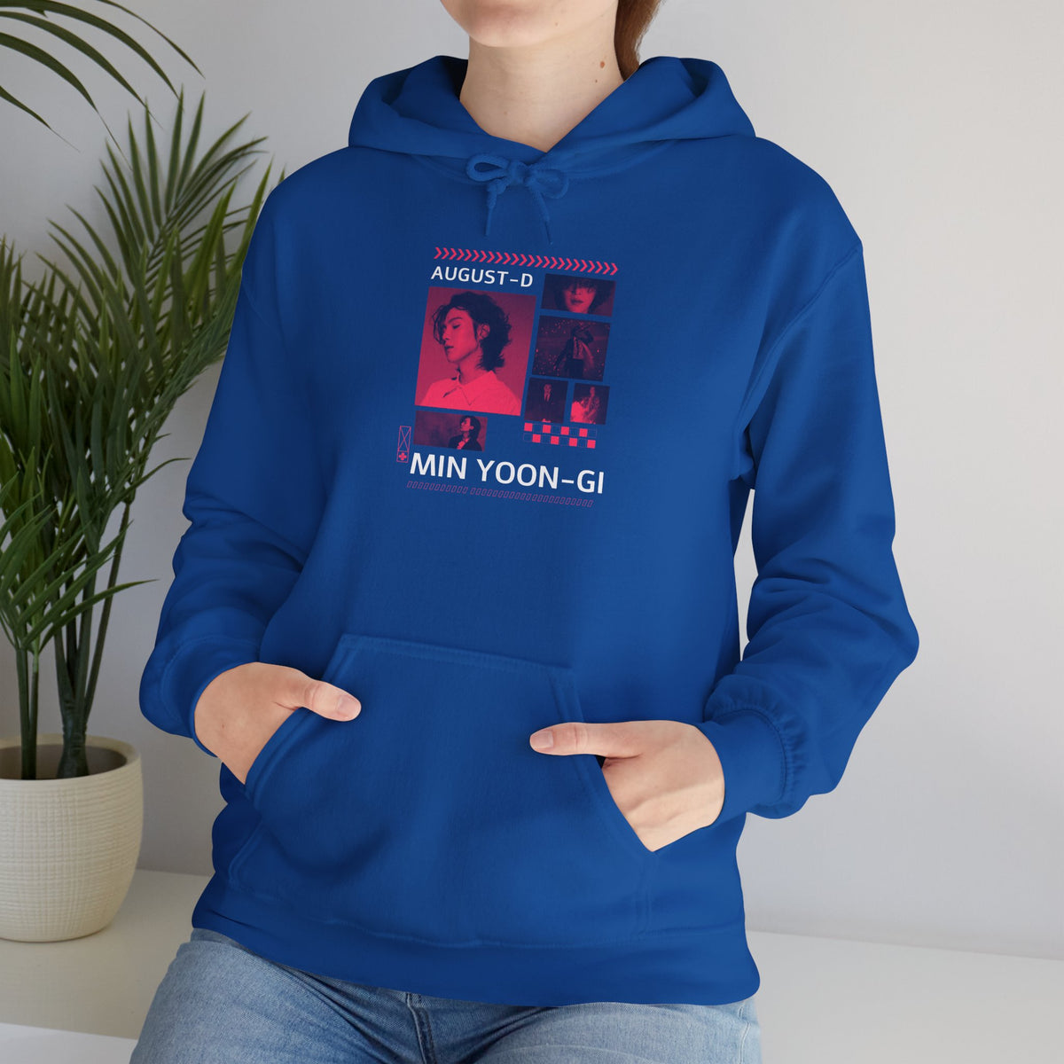 Suga Photo Collage Hoodie — Retro Pink Portraits Grid Design