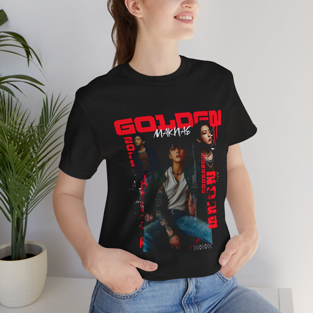 Jungkook Graphic Tee — Golden (Red Text)