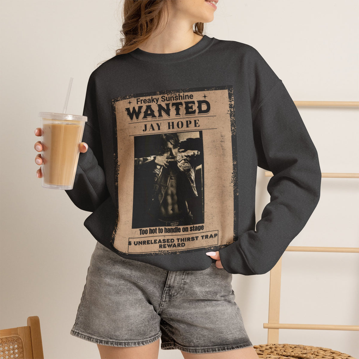 Wanted Poster Crewneck Sweatshirt – 'Freaky Sunshine: WANTED Jay Hope' Retro Graphic