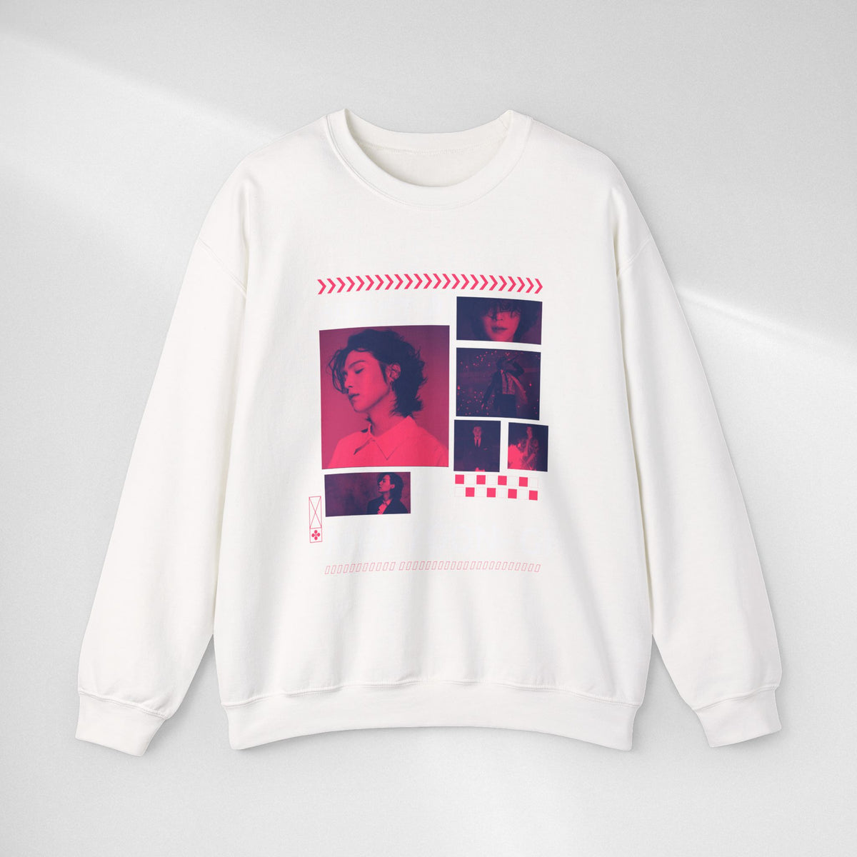 Suga Retro Photo Collage Sweatshirt — Pink Neon Portrait Crewneck