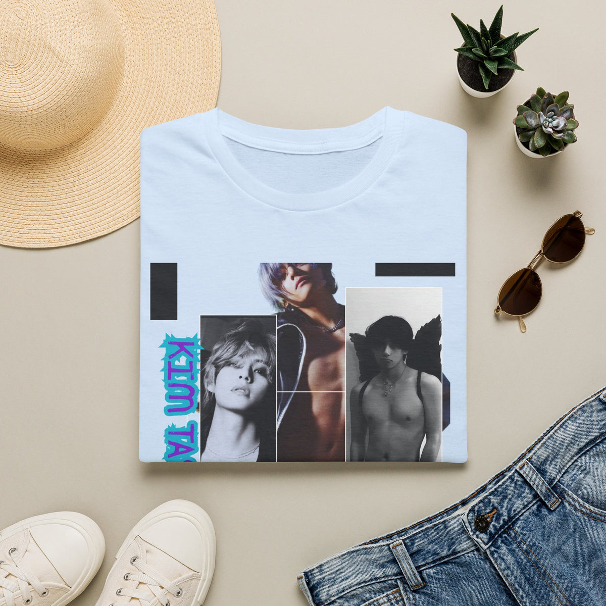 V Photo Collage Tee — Retro K-Pop Inspired Graphic T-Shirt