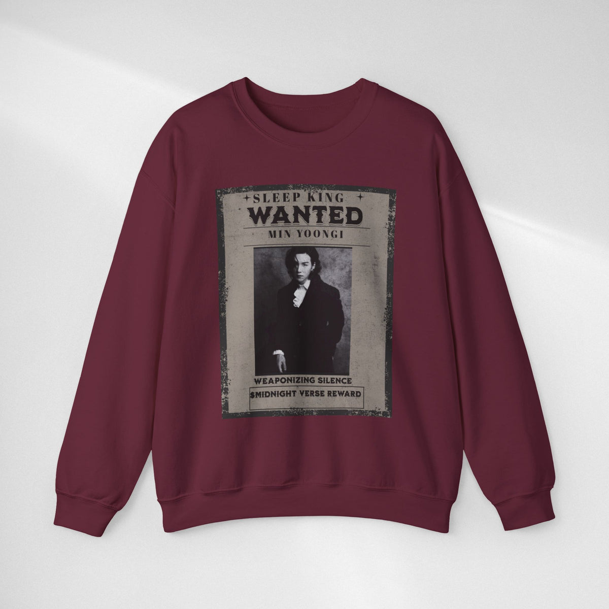 Suga Wanted Poster Crewneck Sweatshirt – Vintage 'Sleep King' Graphic