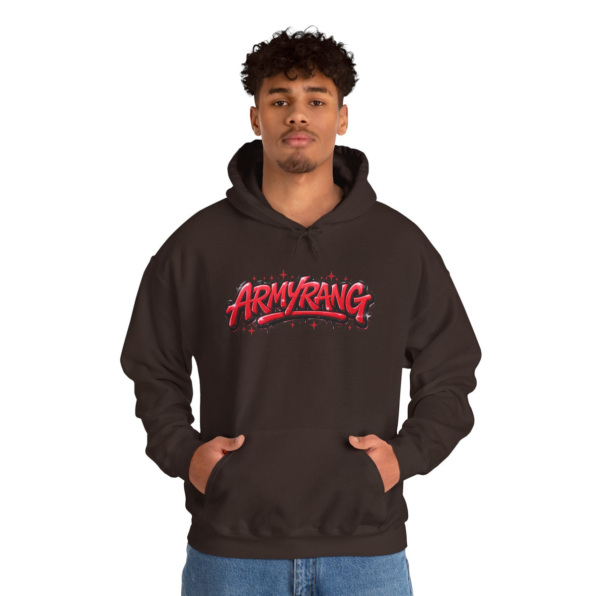 ArmyRang Graffiti Hoodie — Streetwear Pullover with Bold Red Logo