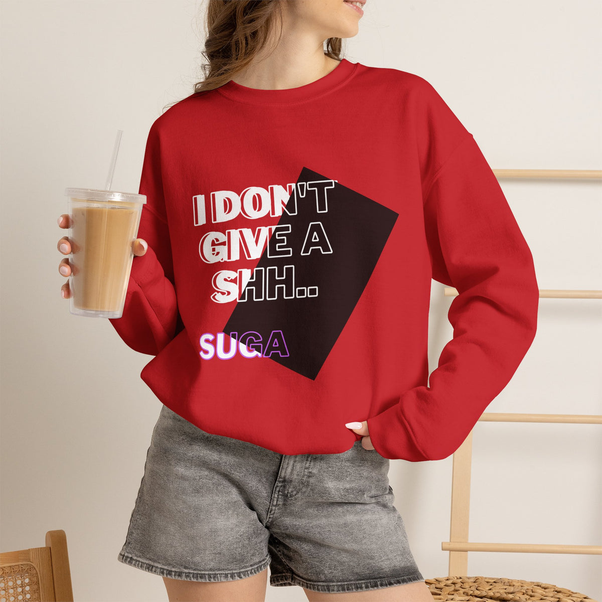 Suga Fan Crewneck Sweatshirt — "I Don't Give A Shh... Suga" Graphic