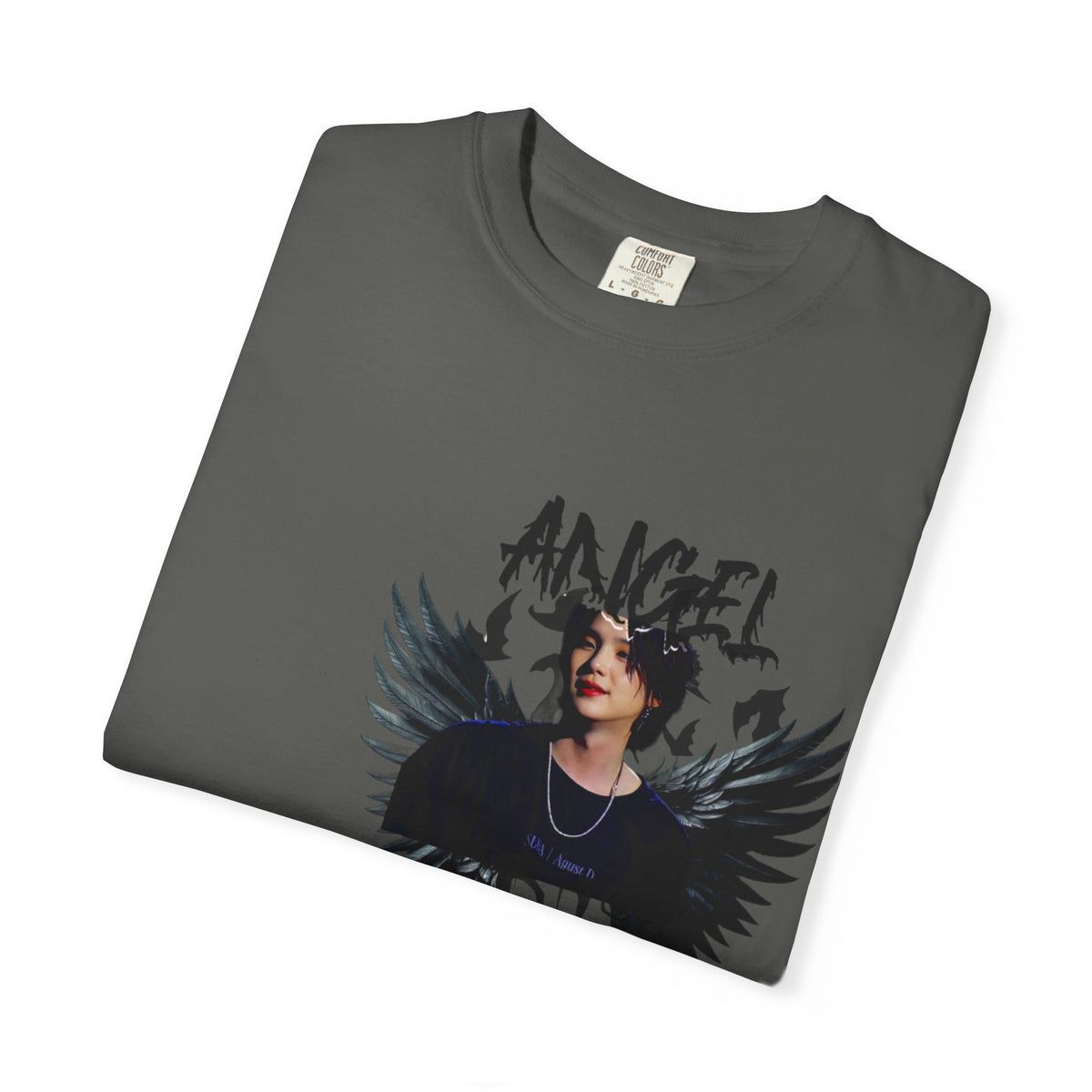 Angel Wings Graphic T-Shirt — 'Angel' Photo Tee with Dark Wing Illustration