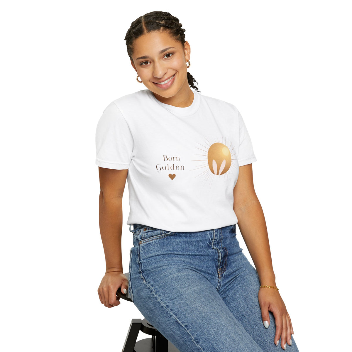 JK Born Golden Tee — Minimal Sun Badge Graphic T-Shirt