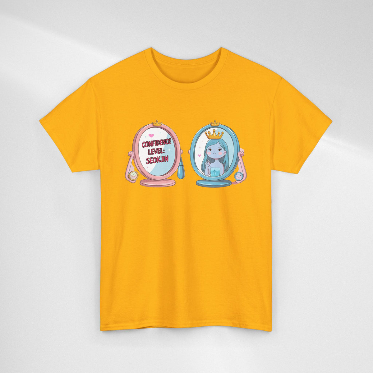 JIN Level Shirt — Cute Pink & Blue Mirrors Graphic Tee ("Comfort Level: Secure")