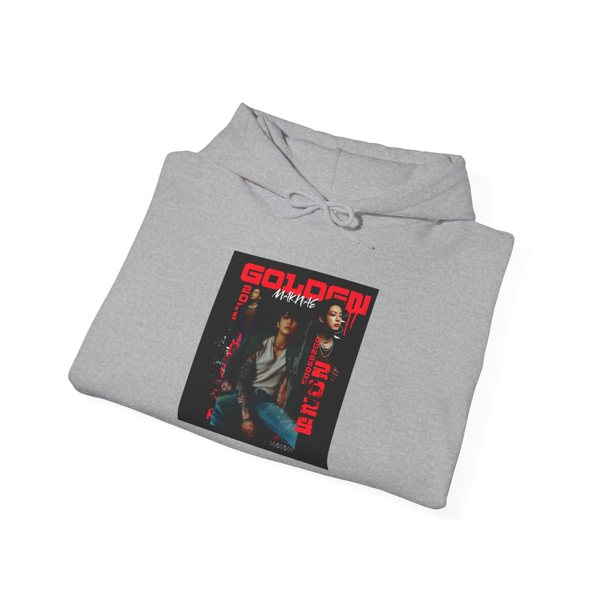 JK Hoodie - 'GOLDEN MAKNAE' Portrait Graphic Hoodie (Red Noir Band Art)