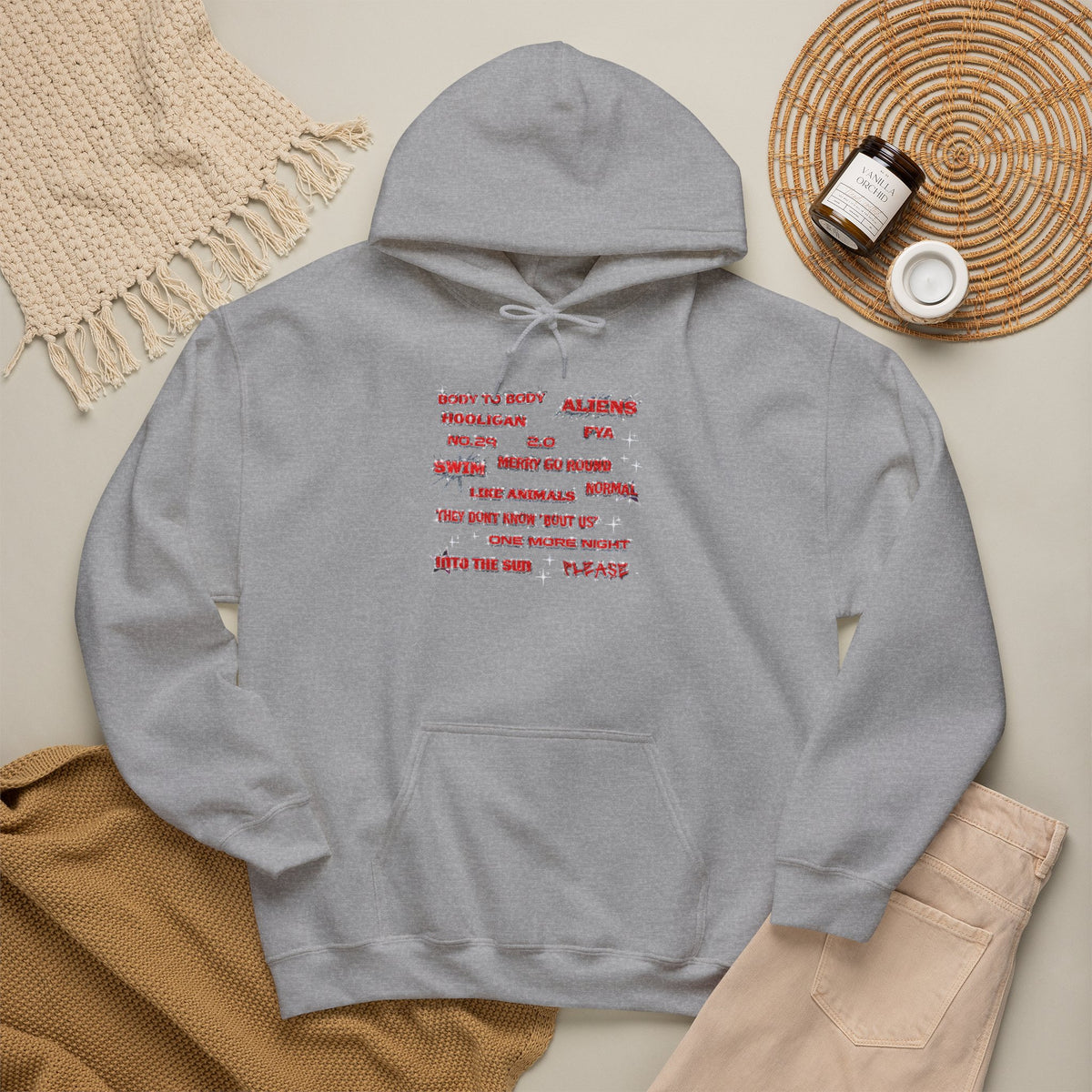 BTS Text Graphic Hoodie —  Red Script Sweatshirt
