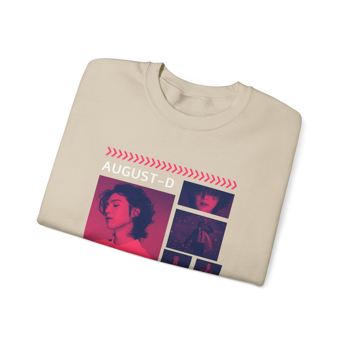 Suga Retro Photo Collage Sweatshirt — Pink Neon Portrait Crewneck