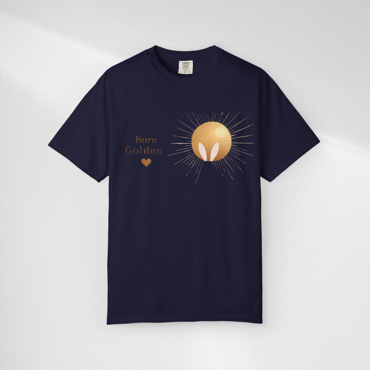 JK Born Golden Tee — Minimal Sun Badge Graphic T-Shirt