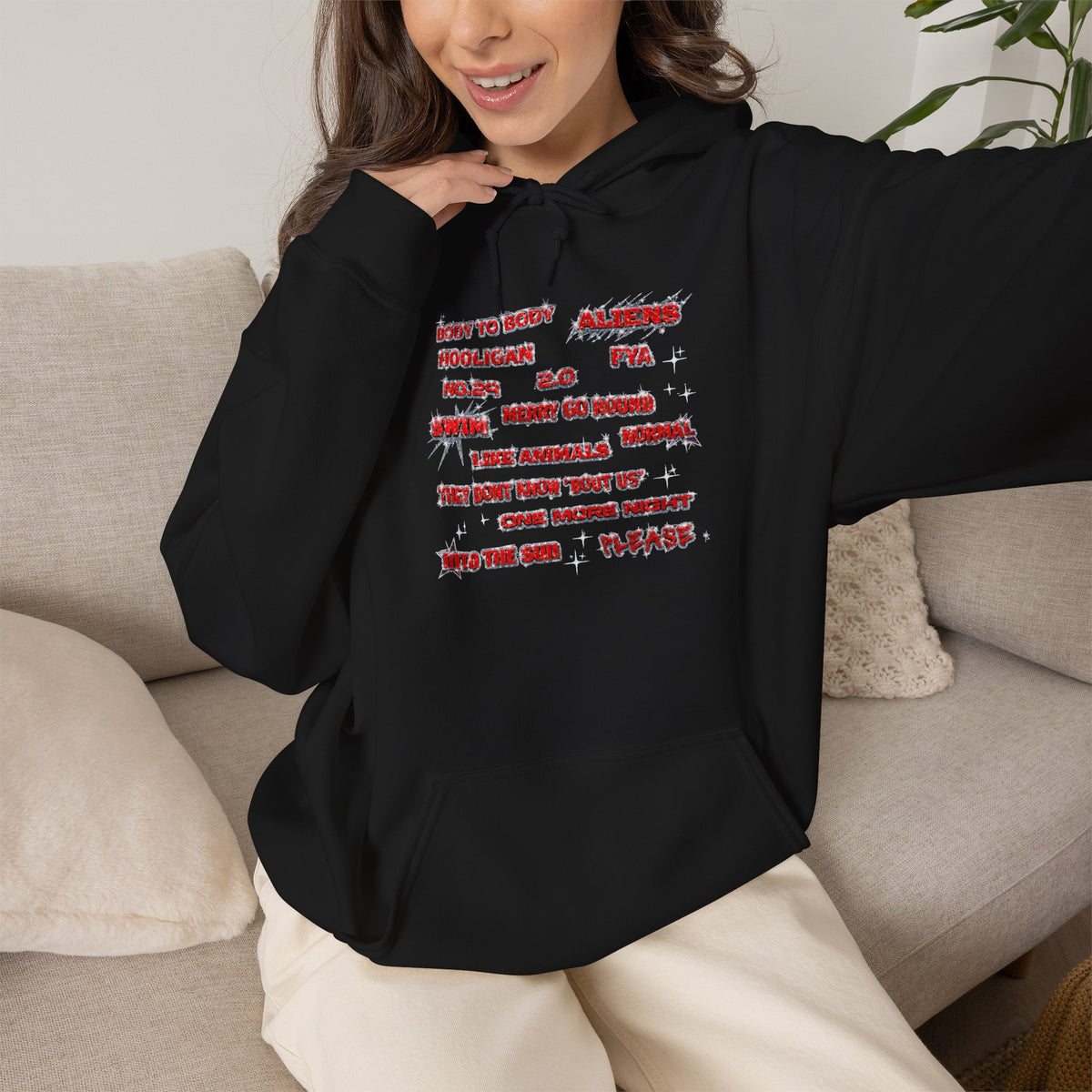 BTS Text Graphic Hoodie —  Red Script Sweatshirt