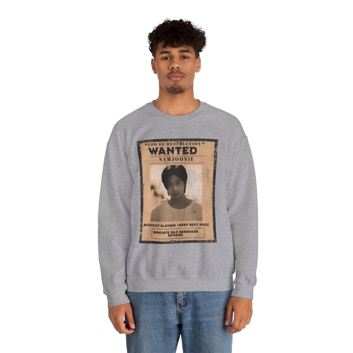 Wanted Poster Crewneck Sweatshirt — 'Wanted: Namjoonie' Vintage K-Pop Graphic