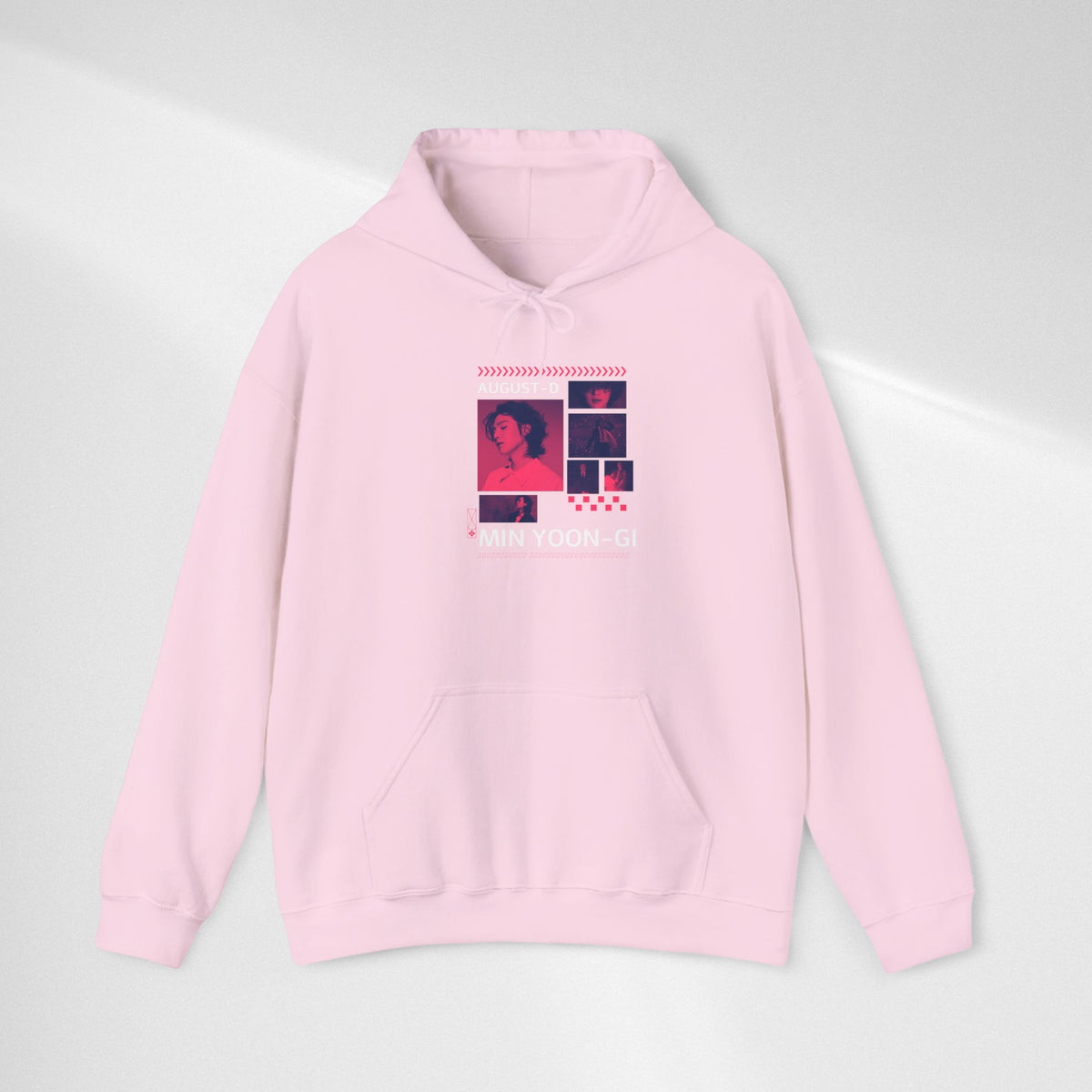 Suga Photo Collage Hoodie — Retro Pink Portraits Grid Design