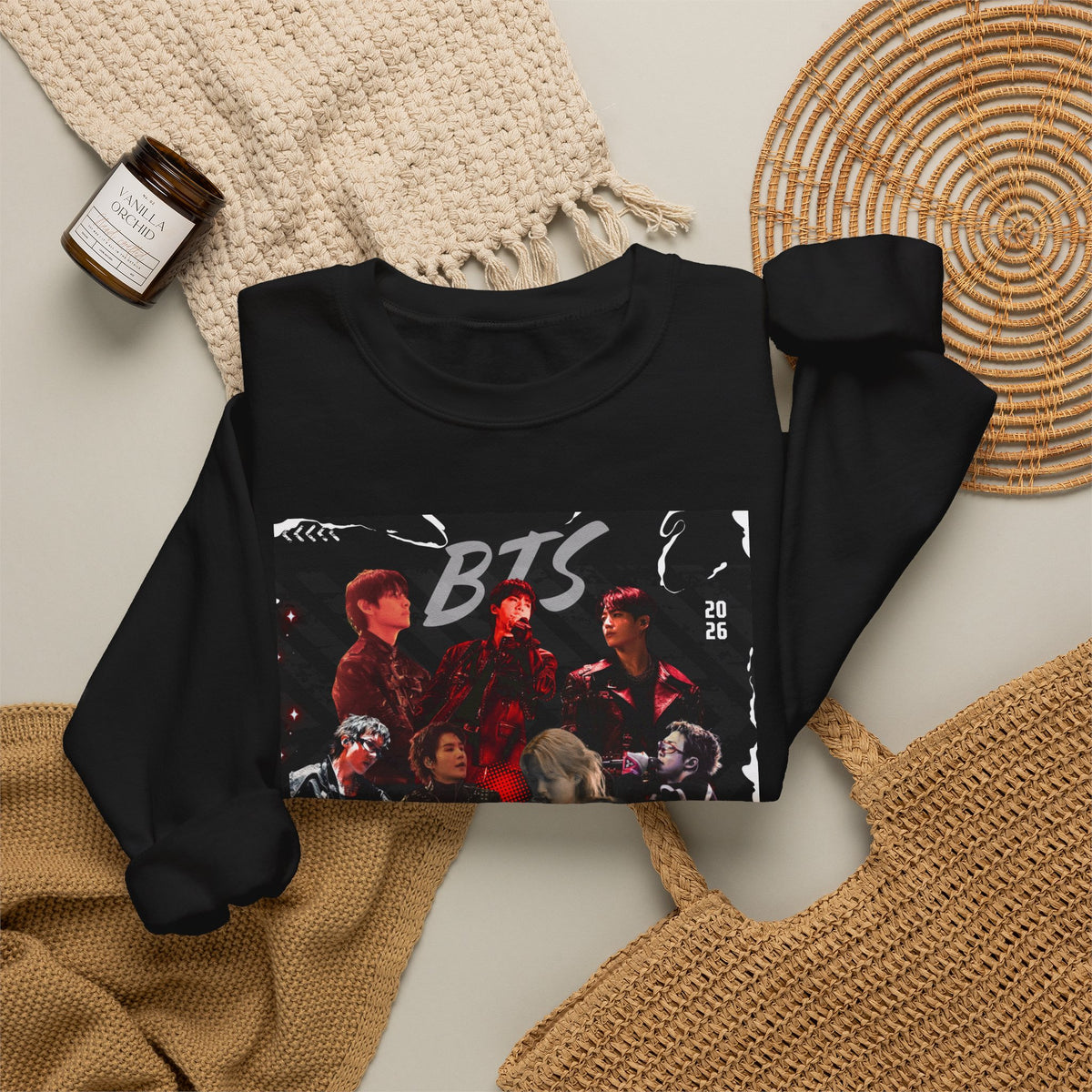 K-Pop Graphic Crewneck Sweatshirt — BTS Aesthetic Fan Design