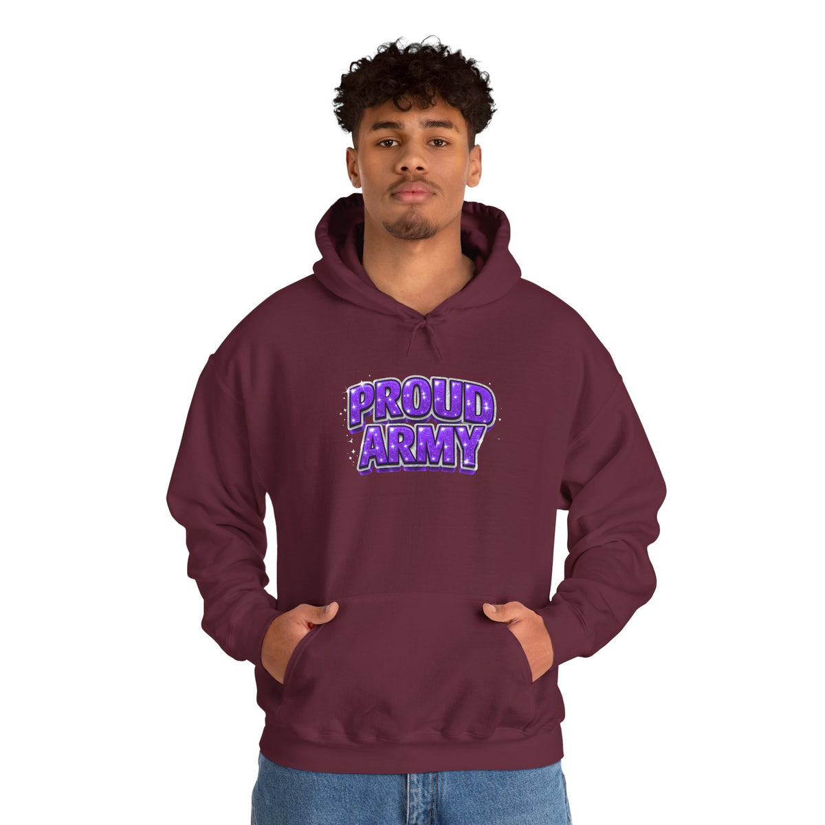 Proud Army Hoodie — Bold Purple Graphic  Pullover