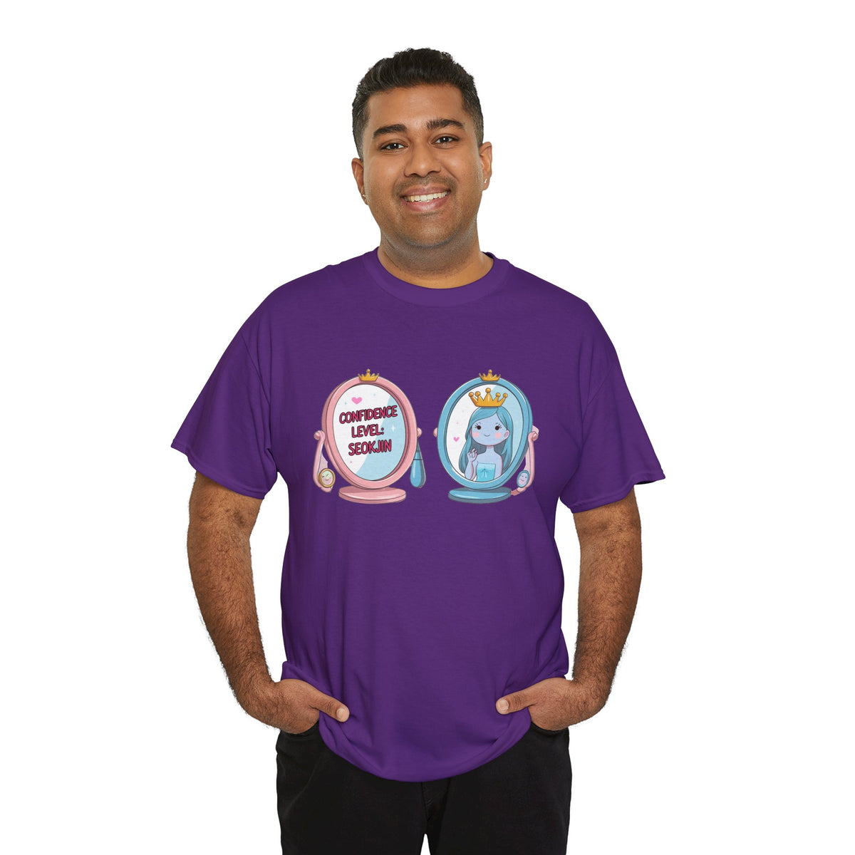 JIN Level Shirt — Cute Pink & Blue Mirrors Graphic Tee ("Comfort Level: Secure")