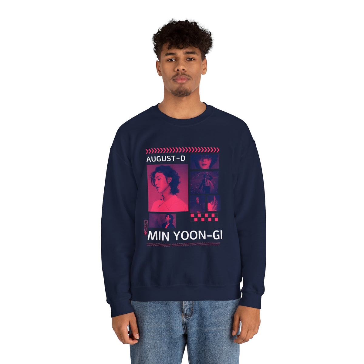 Suga Retro Photo Collage Sweatshirt — Pink Neon Portrait Crewneck