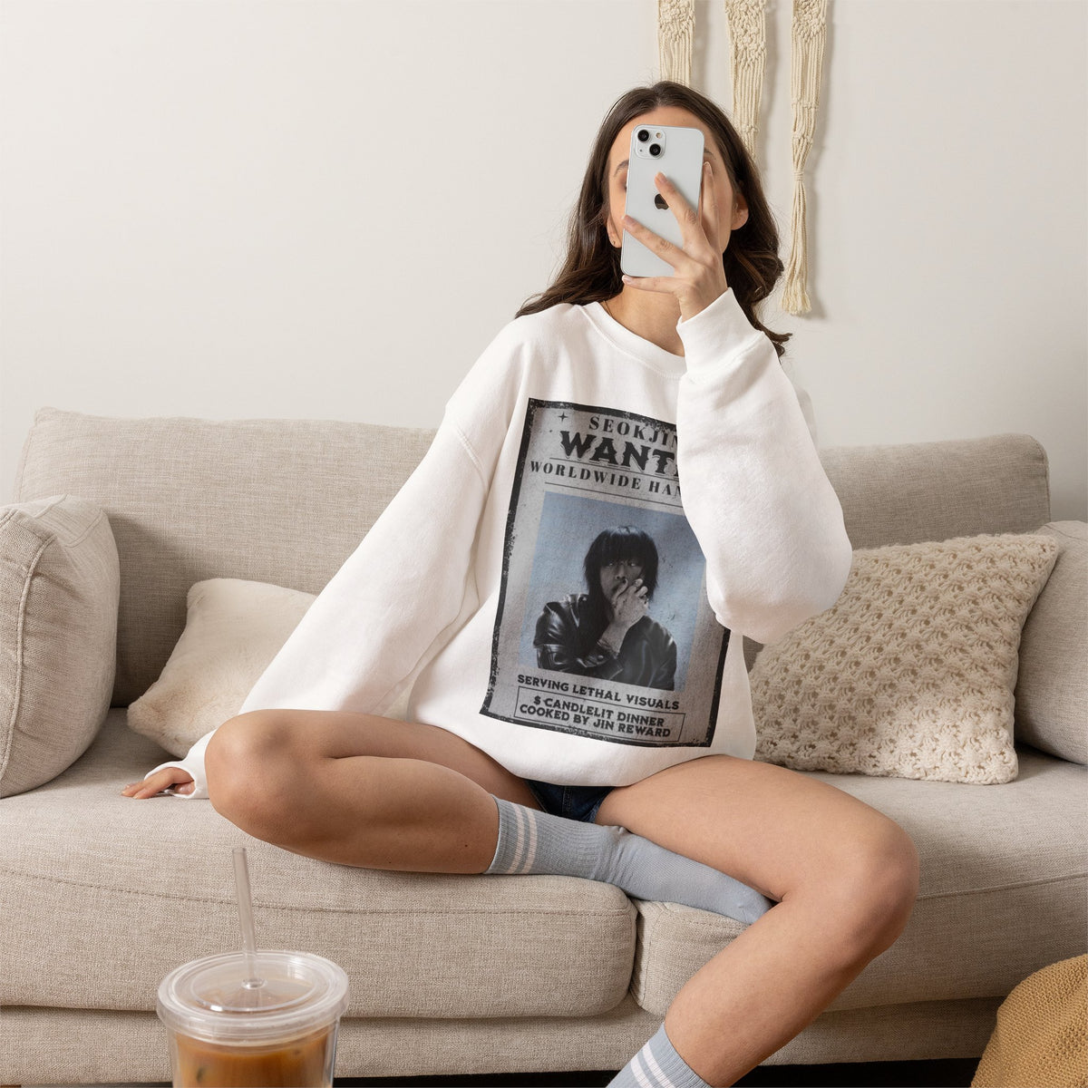 Crewneck Sweatshirt — 'Seojin Wanted: Worldwide Handsome' Vintage Poster Graphic