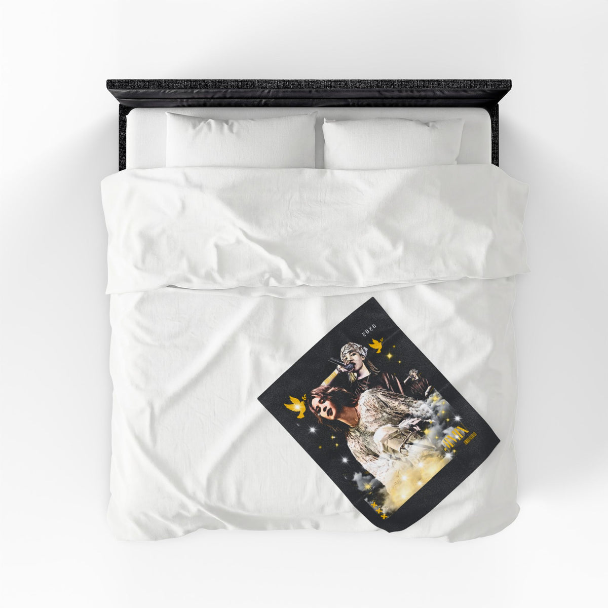 Jimin Velveteen Plush Blanket — Vintage Concert Collage Throw (Singer Portrait)