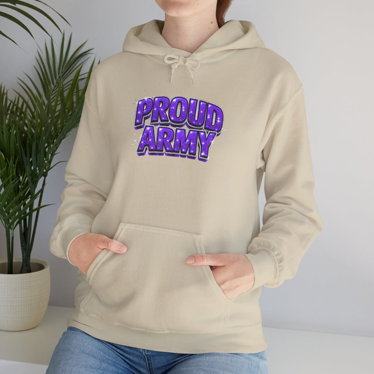 Proud Army Hoodie — Bold Purple Graphic  Pullover