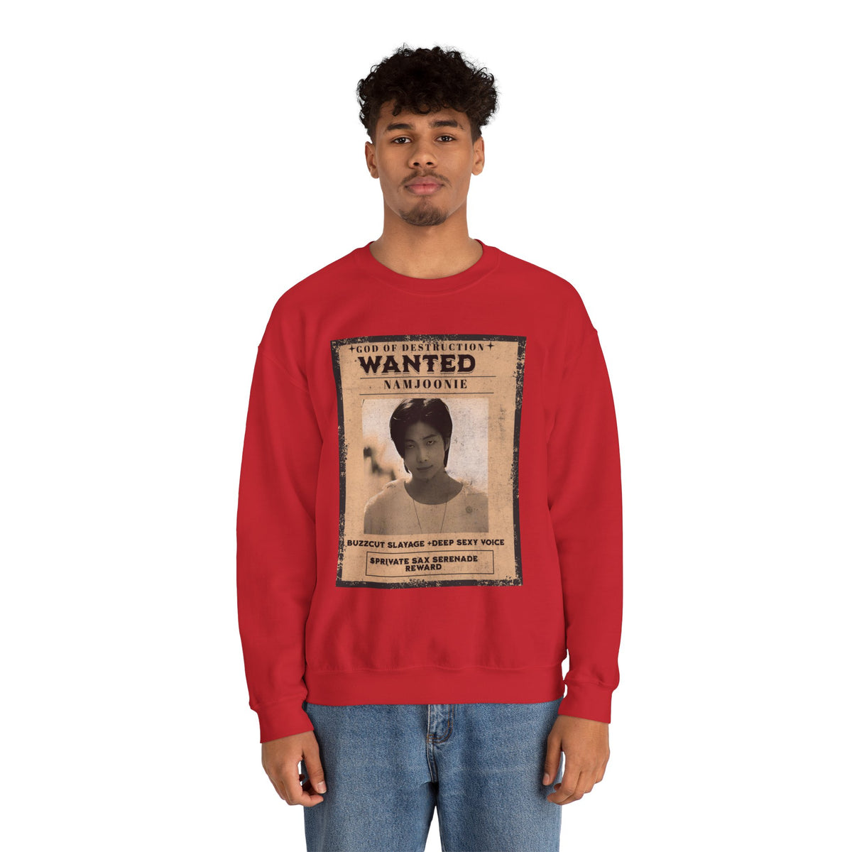 Wanted Poster Crewneck Sweatshirt — 'Wanted: Namjoonie' Vintage K-Pop Graphic