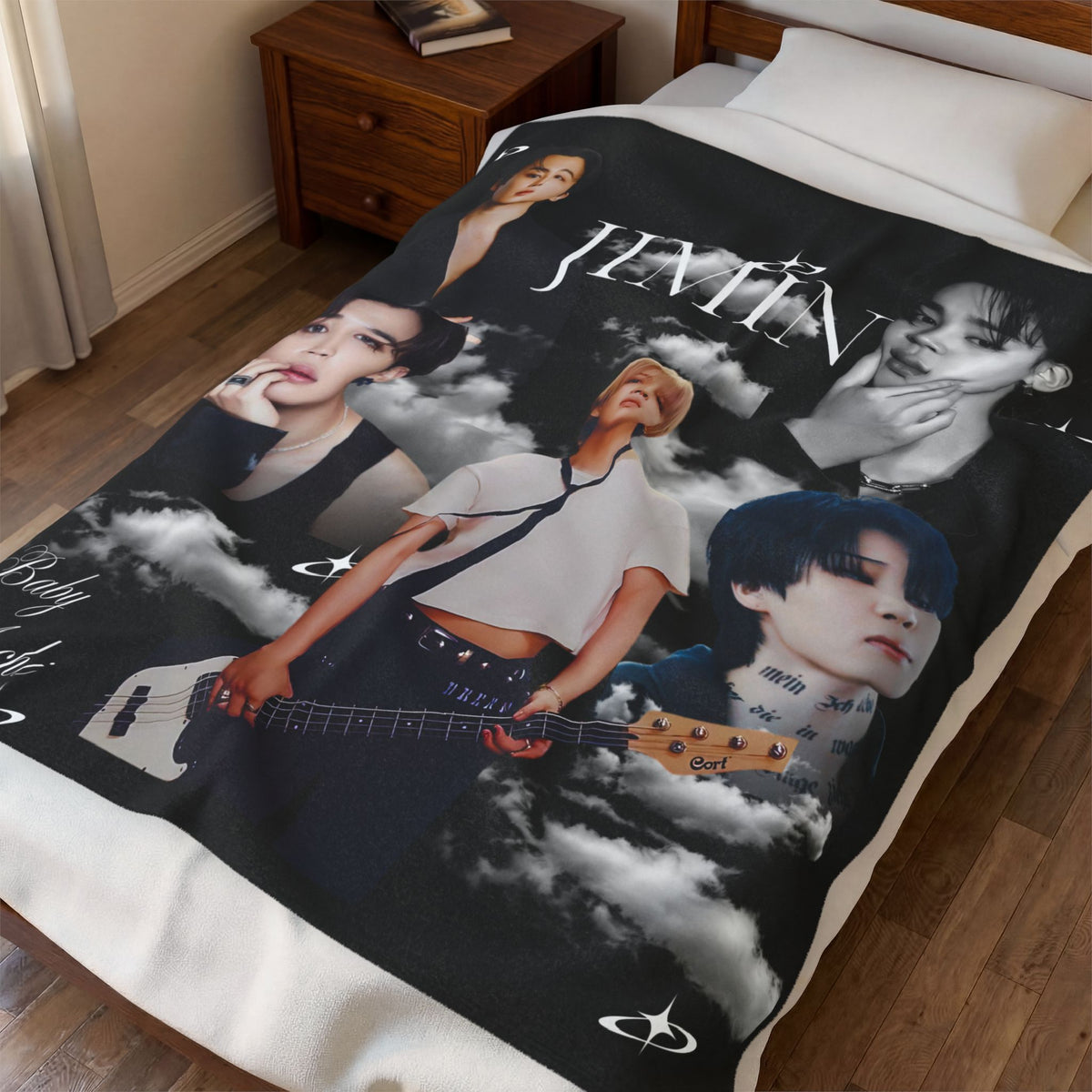 Velveteen Plush Blanket — Jimin Photo Collage Fleece Throw