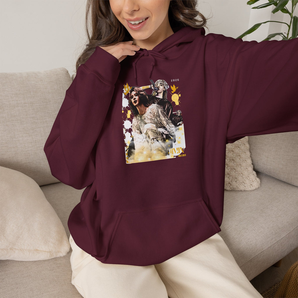 Jimin 95 Hoodie — K-Pop Fan Pullover with Photo Collage Front & Graphic Back