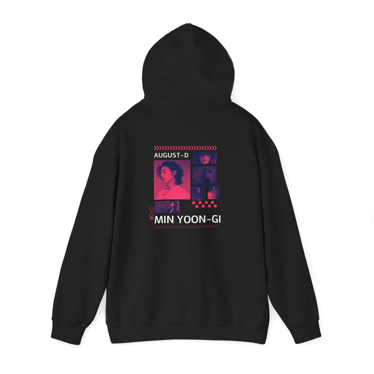 Suga Photo Collage Hoodie — Retro Pink Portraits Grid Design