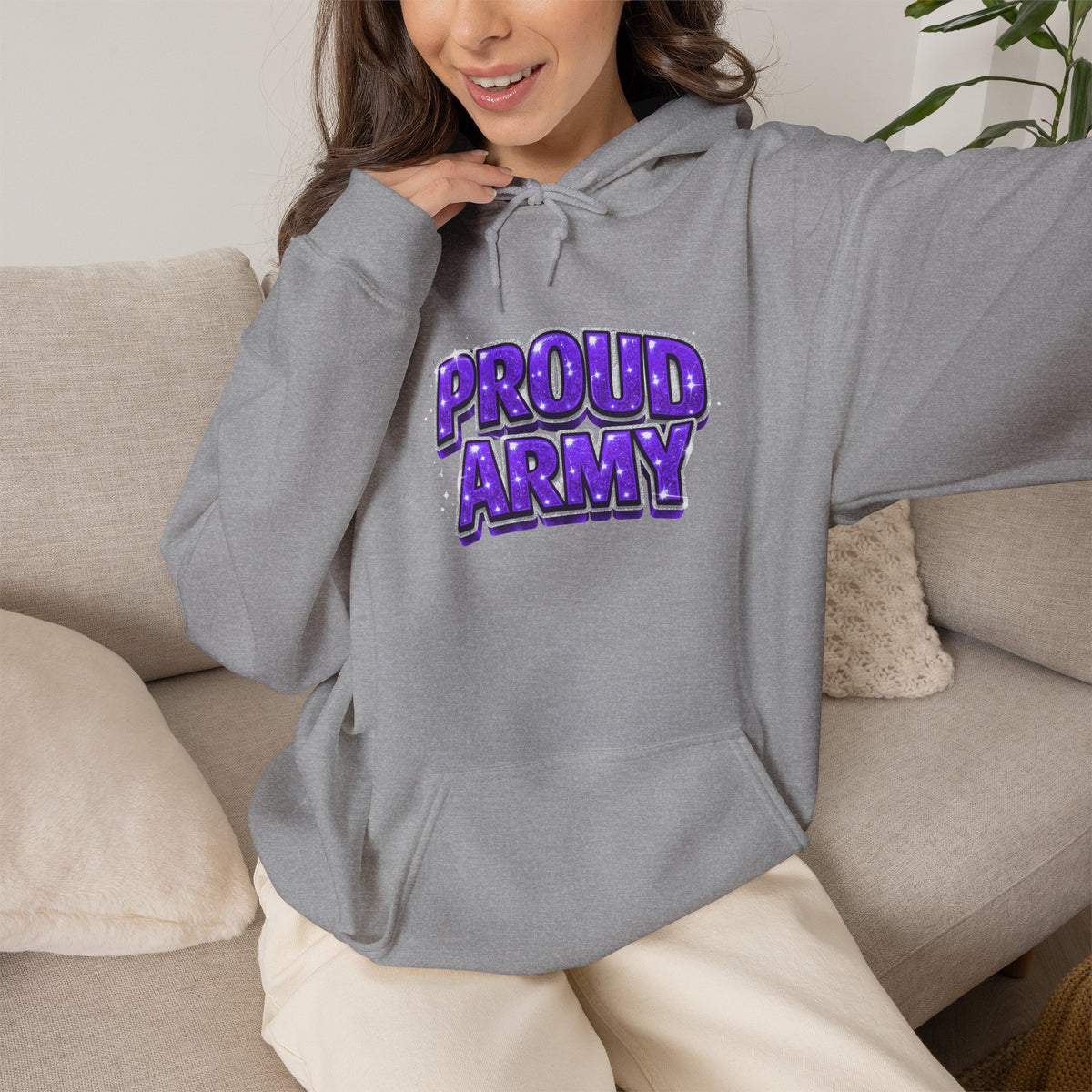 Proud Army Hoodie — Bold Purple Graphic  Pullover