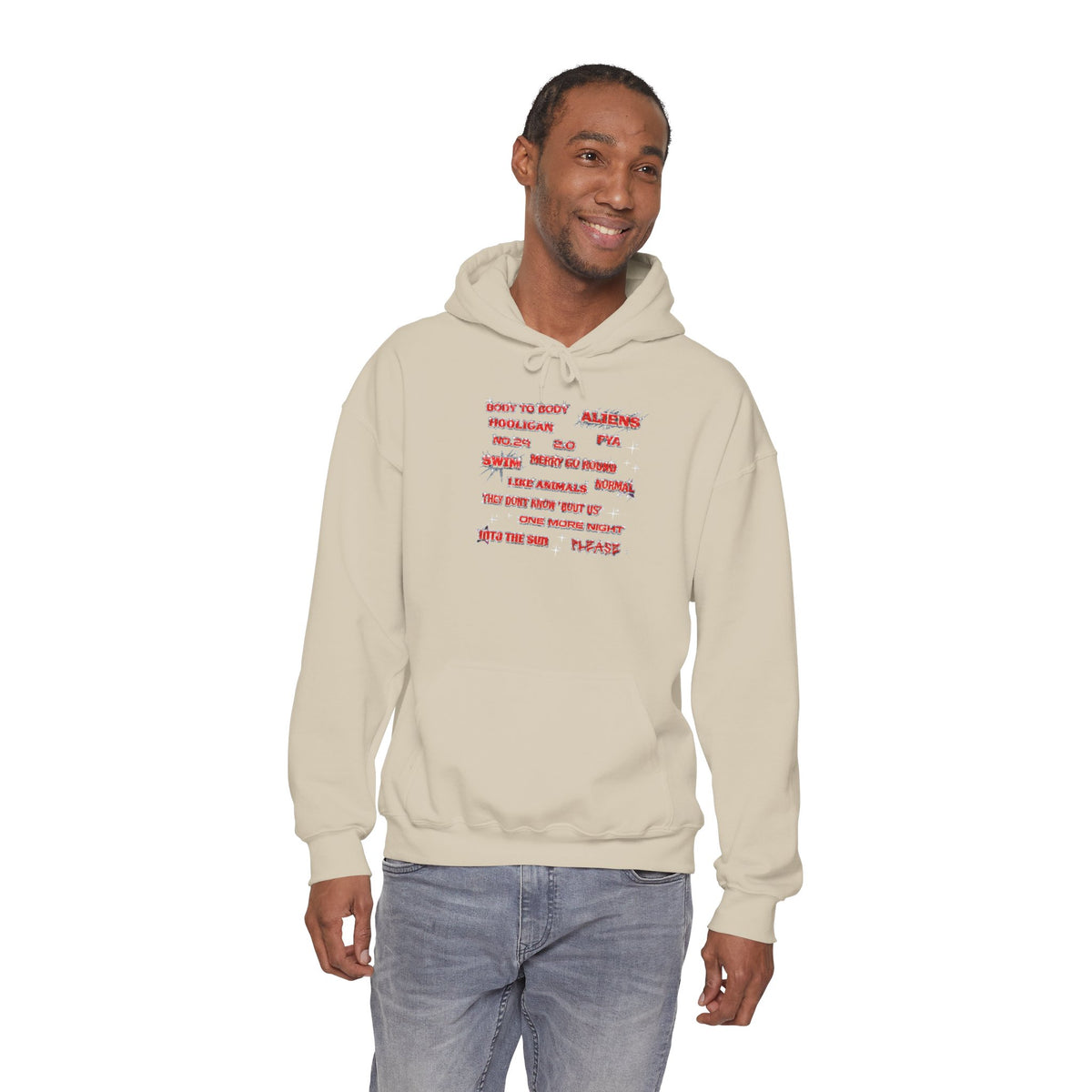 BTS Text Graphic Hoodie —  Red Script Sweatshirt