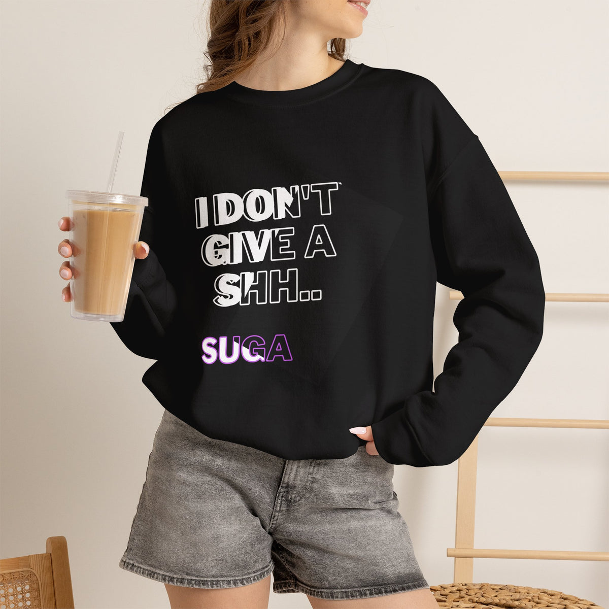Suga Fan Crewneck Sweatshirt — "I Don't Give A Shh... Suga" Graphic