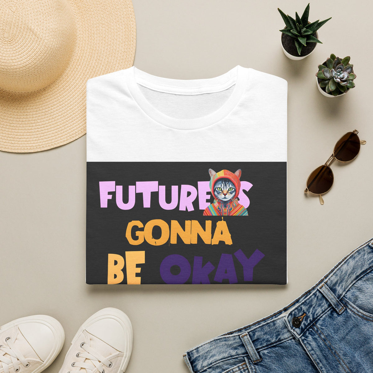 T-Shirt — “Future’s Gonna Be Okay” Positive Cat Graphic Tee