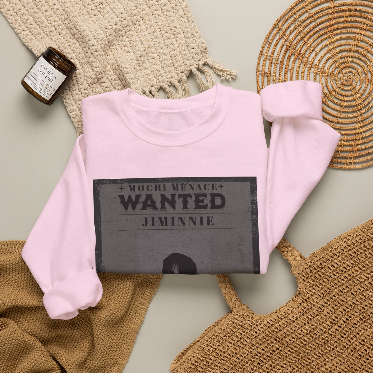 Wanted Poster Crewneck Sweatshirt — 'WANTED: Jiminie' Vintage K-Pop Graphic